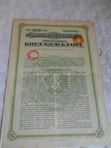 Vintage share certificate Stock Bonds action Kreuger & Toll stockholm 100KR 1928 - Picture 1 of 2