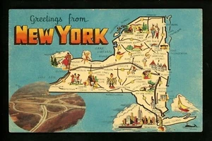 Map Greetings postcard New York NY highway view chrome greetings - Picture 1 of 2