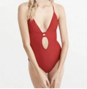 NWOT Red One Piece Triangle Top Keyhole Cutout Abercrombie & Fitch Swimsuit M - Picture 1 of 7