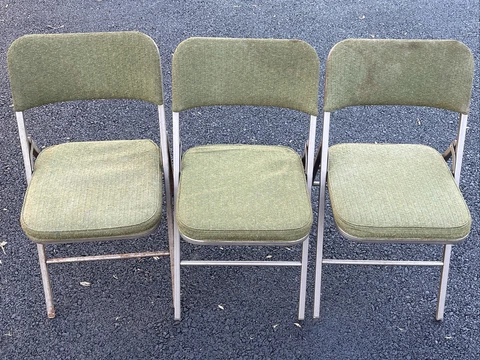 Lot 3 Samsonite Metal Folding Chairs Foam Green Upholstery 6627 MCM Circa 1970s Cover