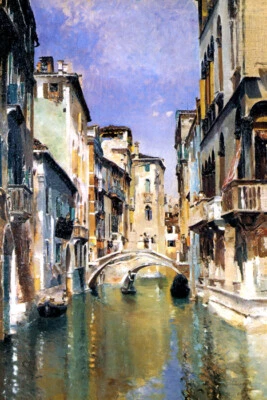 CANAL IN VENICE SAN TROVASO QUARTER ITALY PAINT BY ROBERT FREDERICK BLUM REPRO  - Image 1 of 3