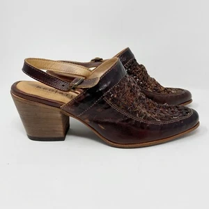 Bed Stu Womens Bettina Slingback Mule Heels Handwoven Leather Teak Brown Sz 7.5 - Picture 1 of 9