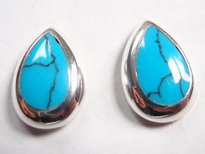 Blue Turquoise Teardrops 925 Sterling Silver Stud Earrings   - Image 1 of 2