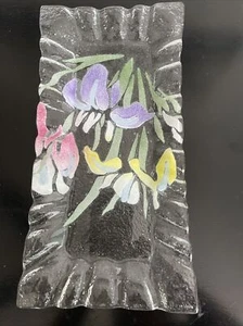 Rechteckige 12 x 6" Klarglasplatte. Gestaltet mit pastellfarbenen Lilien. - Bild 1 von 8