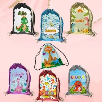 DAILY GIFTS Personalisierter Kordelzugbeutel beliebiger Name Dinosaurier Design Schwimmschule Kindergarten 31