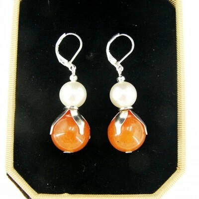 BAILYSBEADS Mandarin-Granat & Muschelkernperle Ohrringe Ohrhänger neu Gt42 - Bild 1 von 2