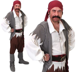 MENS CARIBBEAN PIRATE COSTUME ADULT CAPTAIN FANCY DRESS COSTUME BOOK OUTFIT - Picture 1 of 2