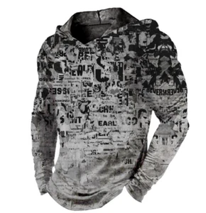 Mens Hoodie Distressed Black Gray Graphic Streetwear Hooded T Shirts LightWeight - Picture 1 of 1