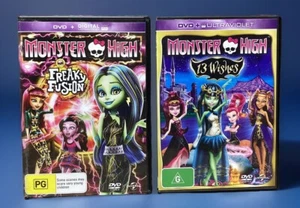 2 Monster High DVDs Freaky Fusion and 13 Wishes R2 R4 Kids Animated Movie Bundle - Picture 1 of 15