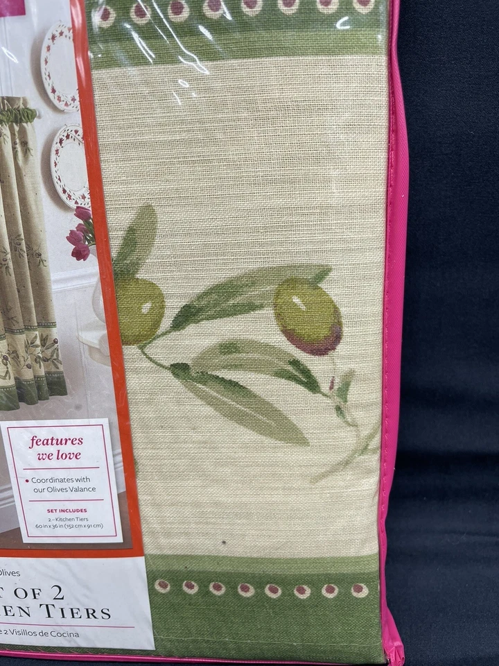 Vintage Better Homes and Gardens Conjunto de 2 Camadas de Cozinha Olive Valance 60x36” Novo - Imagem 1 de 3