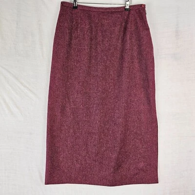 Laura Ashley Vintage Red Midi Skirt, Pure Wool Tweed, Herringbone, Lined UK18 - Image 1 of 4