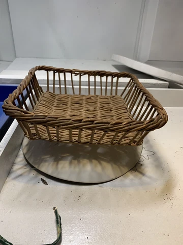 8x 8" Open Side Wicker Basket Vintage Strong Kitchen Storage?  Napkins? MINT Cover