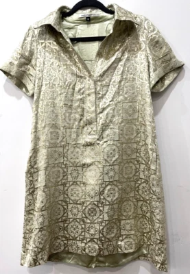 Rare Vtg DVF Diane Von Furstenberg Jacquard Gold Lame'  shirt dress sz 10 - Image 1 of 4