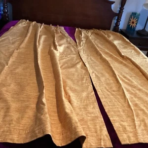 3 Panels Vintage Orange Woven Pattern Rubber Back Pinch Pleat Curtain Drapes - Picture 1 of 16