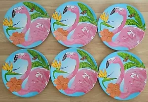 6er Set Sommer Tropisch Rosa Flamingo Melamin 9" Kunststoff Abendessen/Beilagenteller - Bild 1 von 5