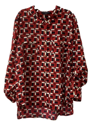 Camisa Tommy Hilfiger para mujer roja geométrica mangas con lengüeta enrollable botón delantero talla XL Foto 1 de 4