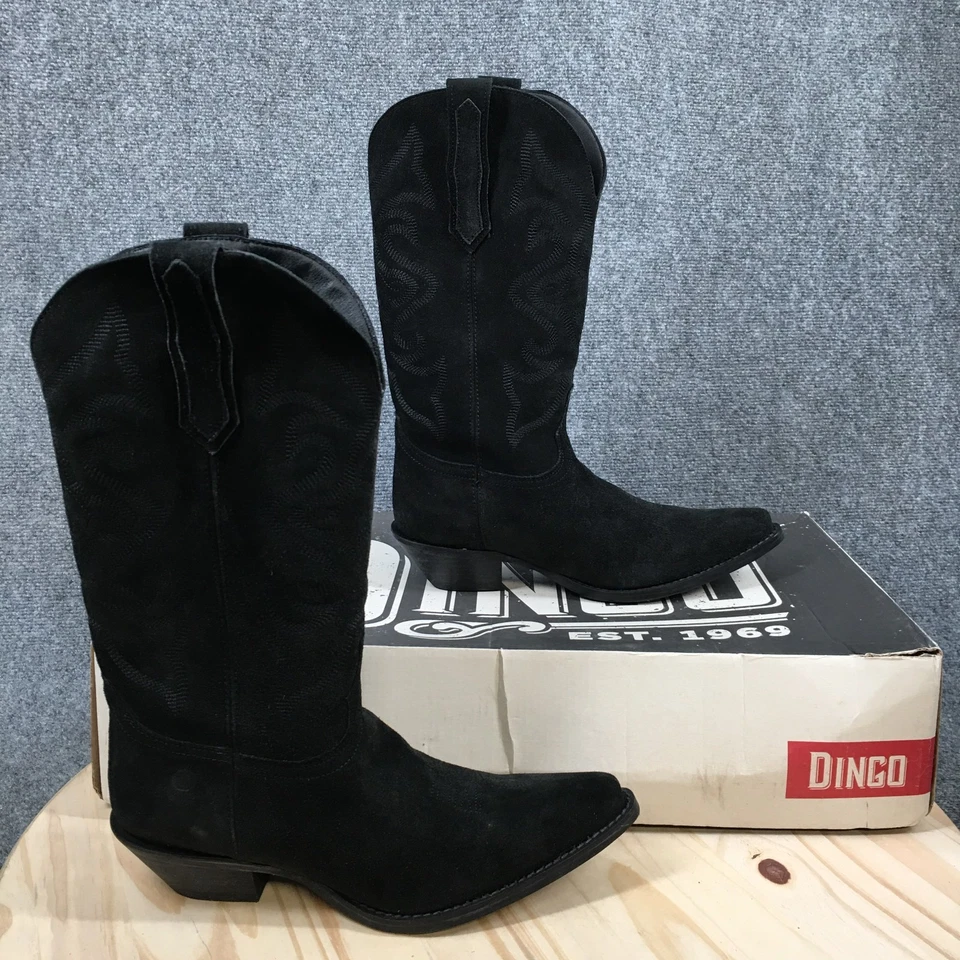 Botas Dingo Para Mujer 10 M Vaquero Occidental Media Pantorrilla Tacones Cuero Negro Nuevas Foto 1 de 4