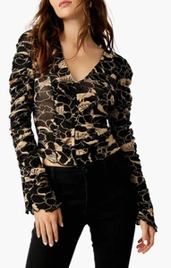 Free People - Through the Meadow gerafftes Mesh Top - schwarz - M - 1 mal getragen - Bild 1 von 12