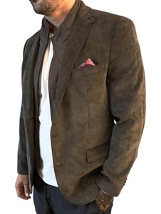 Giacca blazer velluto a coste finto gilet rimovibile verde muschio verde muschio lavanderia inglese taglia M - Foto 1 di 17