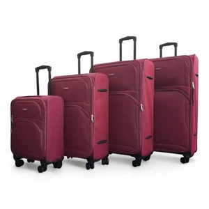 Burgundy Red Expandable Soft Shell Suitcase 8 Wheel Set Light Carry On Cabin Bag - Picture 1 of 36