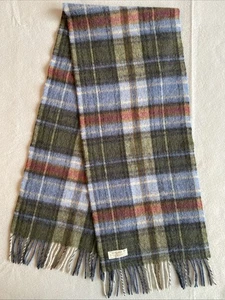 John Hanly IRELAND Scarf Men's Plaid Lambswool Fringe 58” x 11.5” - Picture 1 of 7