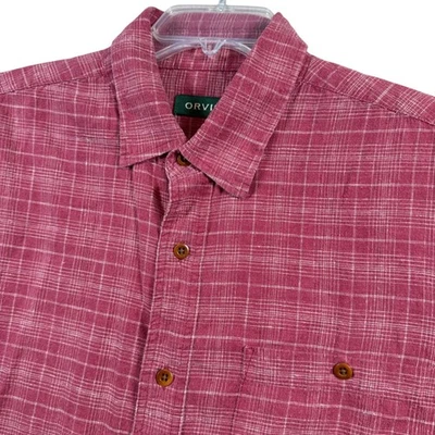 Camisa con botones a cuadros manga corta ORVIS para hombre talla grande mezcla de cáñamo Foto 1 de 4