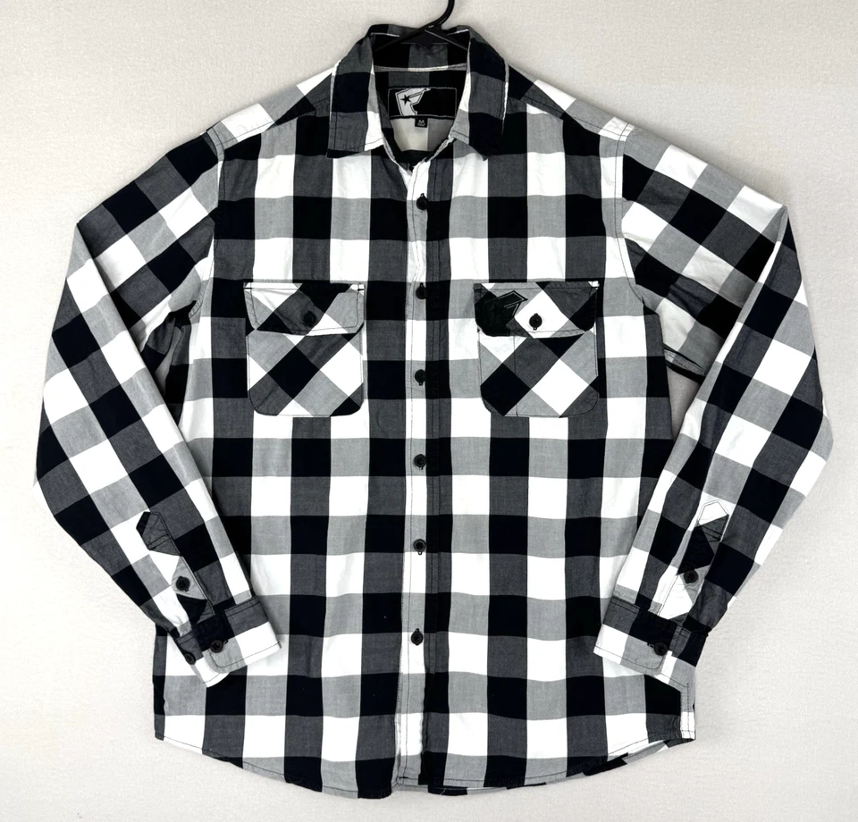 Famous Stars and Straps Shirt Men's Medium Black White Buffalo Plaid Long Sleeve - Image 1 of 4