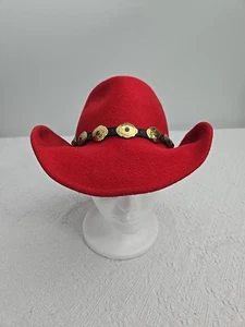 Woman’s Vintage Red Wool Hat Size Large 22.5" Western, Boho, Hippie - Picture 1 of 7