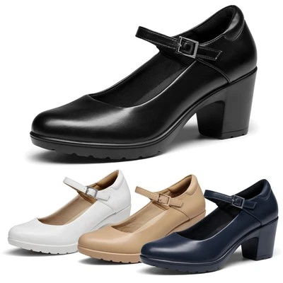 Sapatos sociais femininos salto baixo robusto Mary Jane biqueira redonda trabalho sapatos - Imagem 1 de 4