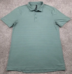 Lululemon Evolution Polo Shirt Mens Medium Green Striped Performance Stretch - Picture 1 of 17