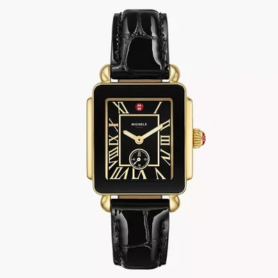 Reloj para mujer MICHELE Deco deportivo chapado en oro medio 31 mm esfera negra MWW06H000004 Foto 1 de 4