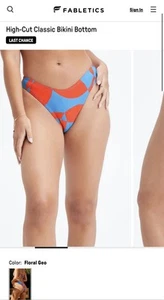 NWT Fabletics Blue Orange Floral Geo High Cut Classic Bikini Bottom Size Large - Picture 1 of 6
