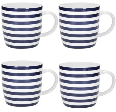 KitchenCraft Juego de 4 Piezas Tazas Rayas Azules y Blancas Pack en Caja de Regalo Foto 1 de 4