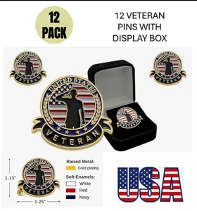12 PACK VETERAN BOXED Metal Lapel/Hat/Jacket/Backpack Pins Brand New - Picture 1 of 2