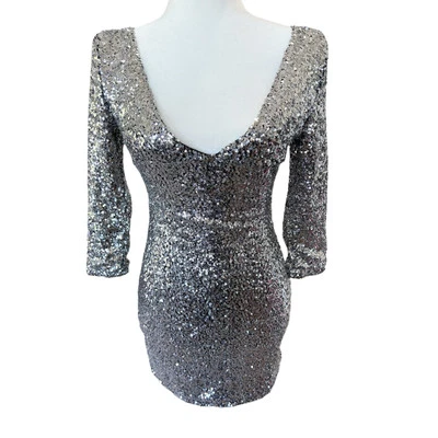 Vestido Windsor Lentejuelas Mujer Pequeño Plateado Mini Bodycon Año Nuevo Fiesta Glam Foto 1 de 4