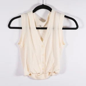 R13 Ballon Merinowolle Strick Stretch ärmellos Knopfleiste Weste Cardigan creme - Bild 1 von 4