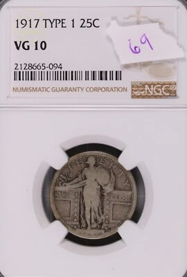 1917 Type 1 Standing Liberty Silver Quarter NGC VG-10 #5-094 - Image 1 of 2