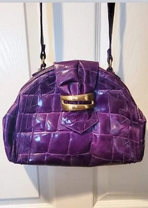 Sharif Made in USA Purple Embossed Leather Crossbody Bag - Picture 1 of 9