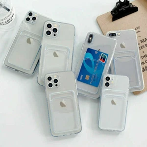 Clear Case With Card Slot Holder For iPhone 16 15 14 13 12 11 PRO MAX XR X 8 7 - Picture 1 of 1