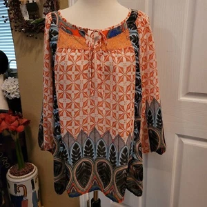 Blusa Top Para Mujer Anthropologie Boho Bohemia Encaje Estampado Geométrico Rosa Mediana - Imagen 1 de 8