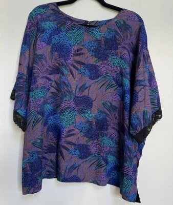 Vintage A.K.F. NY Blue Purple Lace Blouse 22 Whimsy Artsy Boho Indie Hippie - Image 1 of 4