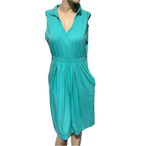 FRESH PRODUCE Dress Blue Sleeveless Pockets Collared Size XL USA - Picture 1 of 8