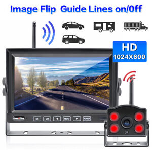 Wireless Reverse Camera Rear View 7" Monitor Kit For Truck Caravan Van 12V/24V