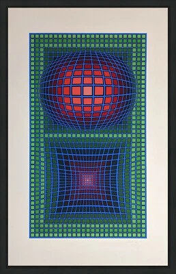VICTOR VASARELY "COMPOSIÇÃO" | IMPRESSÃO ASSINADA | EMOLDURADA 49X32" | ARTE OP ABSTRATA - Imagem 1 de 4