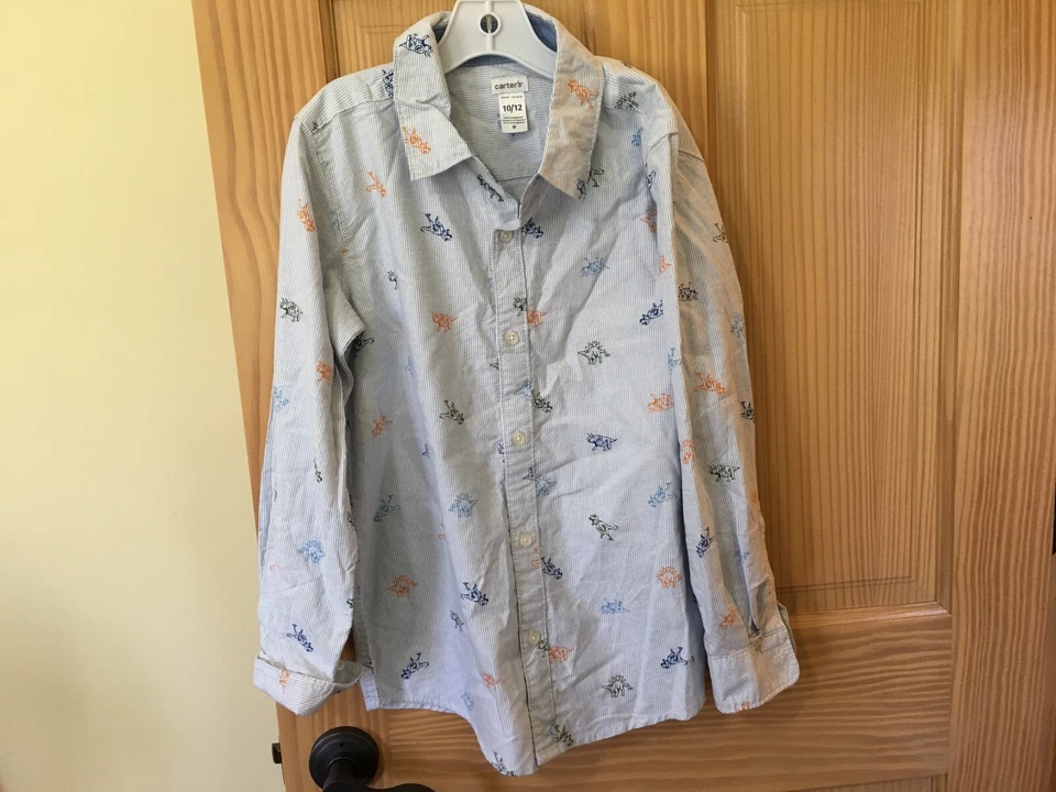 New Carter's Dinosaur Stripe Boys Shirt Top Button Down  - Image 1 of 1