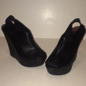 Madden Girl Black Leather Open Toe Wedges - Picture 1 of 7