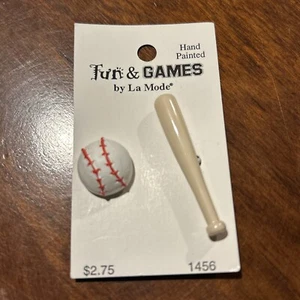 Vintage BRANDNEU alter Lagerbestand | handbemalte Baseball Spaß & Spiele Knöpfe La Mode - Bild 1 von 2