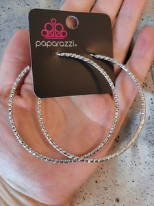Pendientes grandes de aro de plata para paparazzi NUEVOS con embalaje - Imagen 1 de 8
