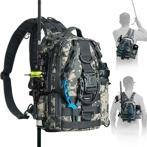Mochila Aparejos De Pesca Con Bolsa Soporte Cana Almacenamiento Resistente Agua - Picture 1 of 12