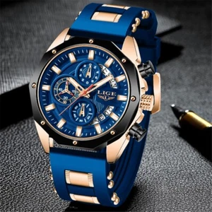 LIGE Herren Armbanduhr Luxus Militär Chronograph Edelstahl Sportuhr Männer Uhr - Bild 1 von 10